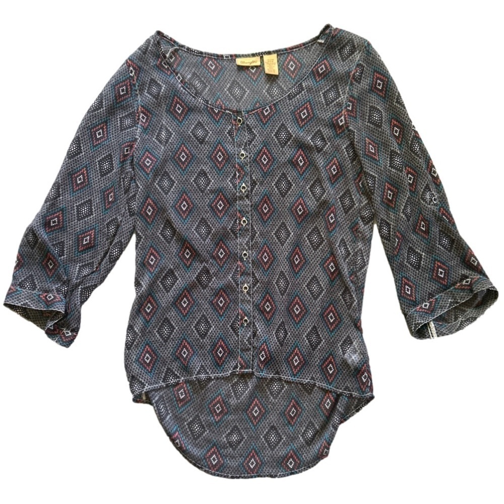 Wrangler super oversized sheer colorful pattern button down blouse size s